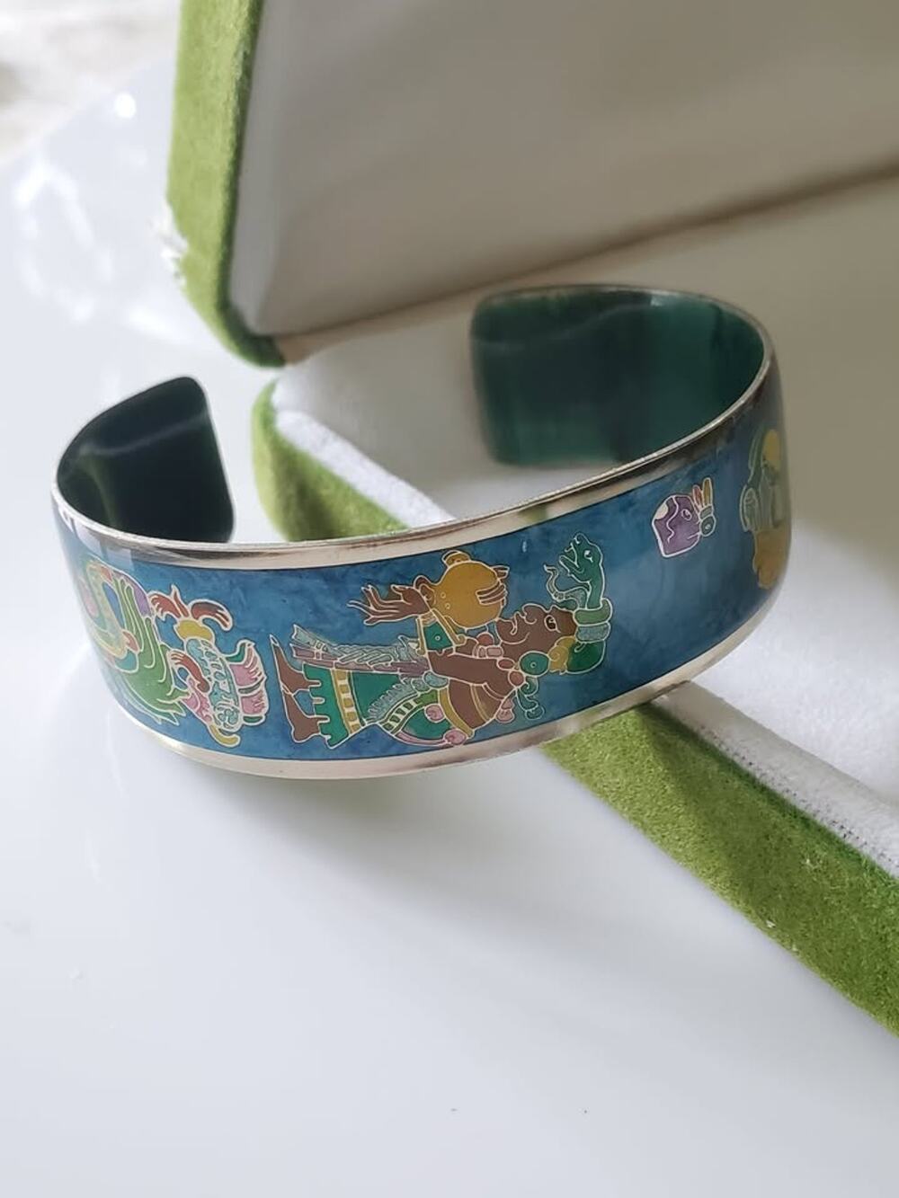 Vintage Mayan Aztec Cuff Bracelet by Rodriguez Fernandez